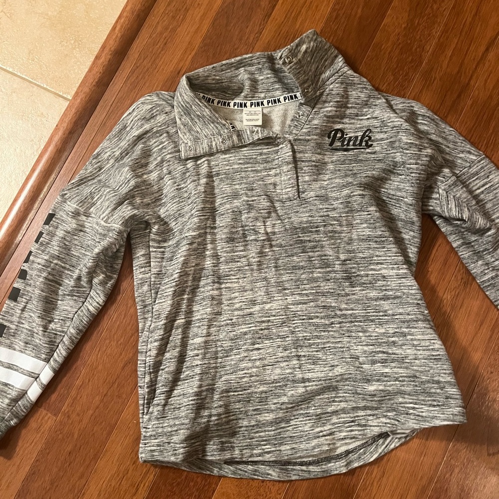Pink grey button sweatshirt